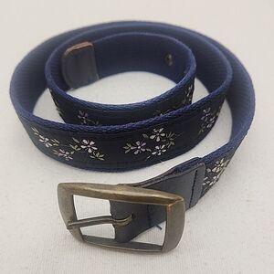 Belt Women’s Boho Floral Embroidered Blue 40" Metal Buckle Century Canada VTG
